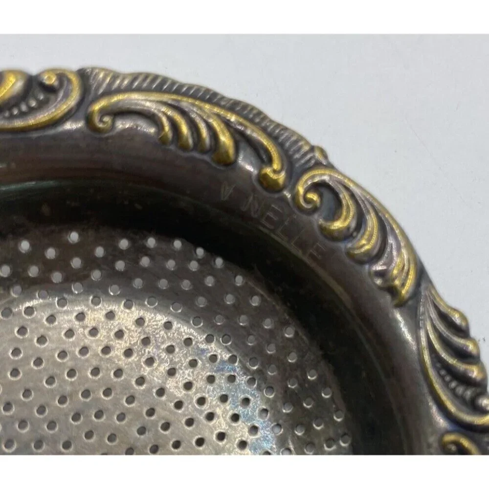 Vintage Silver Tone Tea Strainer with Handle V Nelle Retro Regency Detailed
